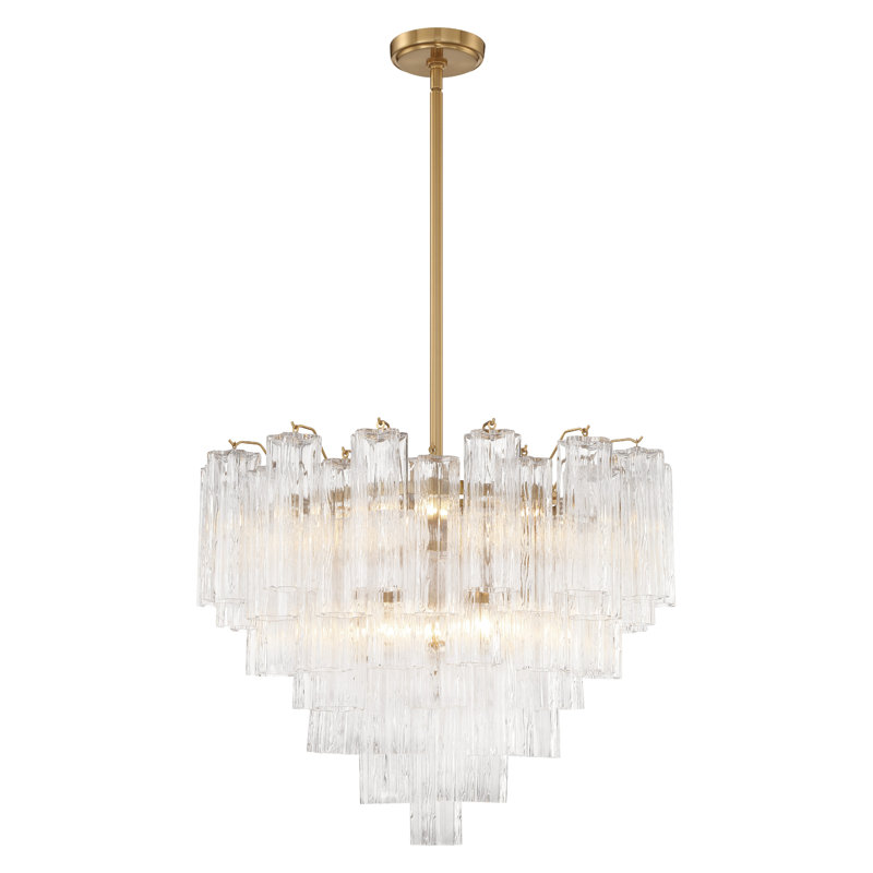 Dimmable Tiered Chandelier, Aged Brass, 21.5" H x 26.75" W x 26.75" D, Clear
