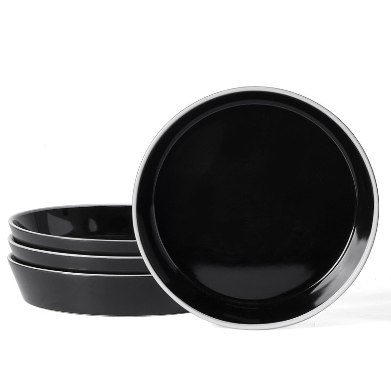  Ensemble de bols à pâtes 4 pièces en grès, Noir avec bordure blanche