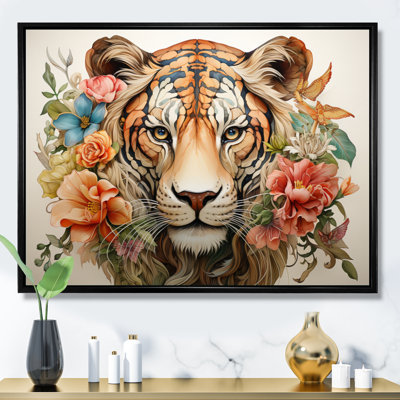 Coral Brown Line Art Whimsical Animals II Framed On Canvas Print