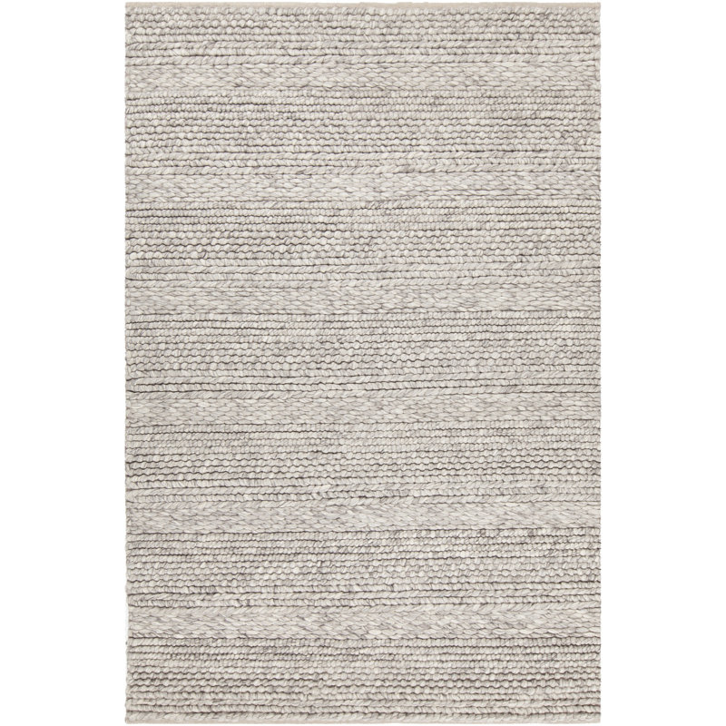 Tapis tissé à la main beige, ivoire et gris clair en laine et viscose Readington, Rectangle 7 pi 9 po x 10 pi 6 po