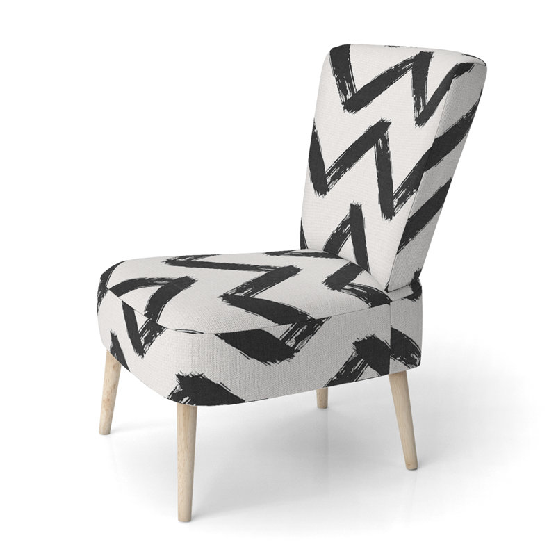 Chaise d'appoint rembourrée à motif à chevrons horizontaux noir