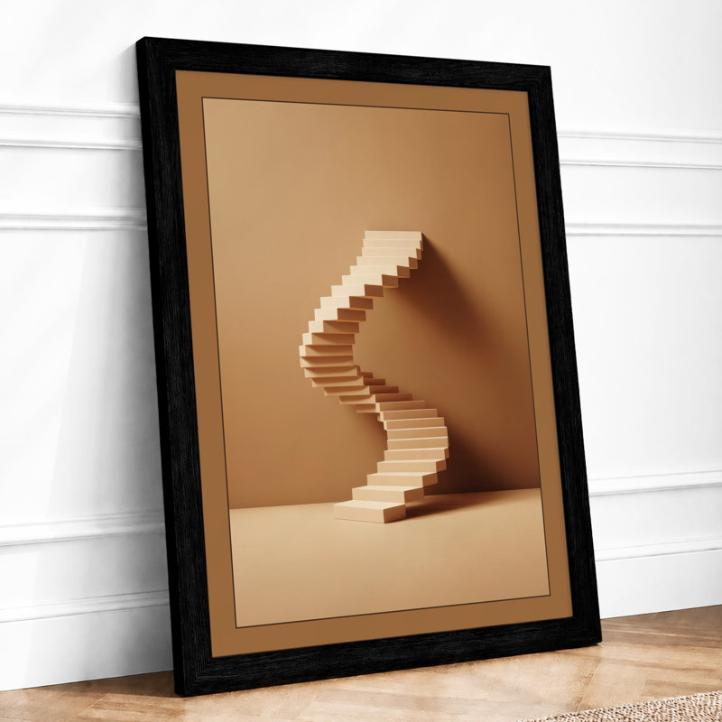 Stacked Wooden Forms Minimalist - Framed Print, A3 - 42.0 x 29.7 cm, Black