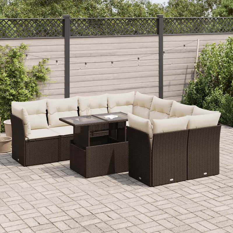  Ensemble de canapé de jardin avec accoudoirs réglables en rotin PE brun