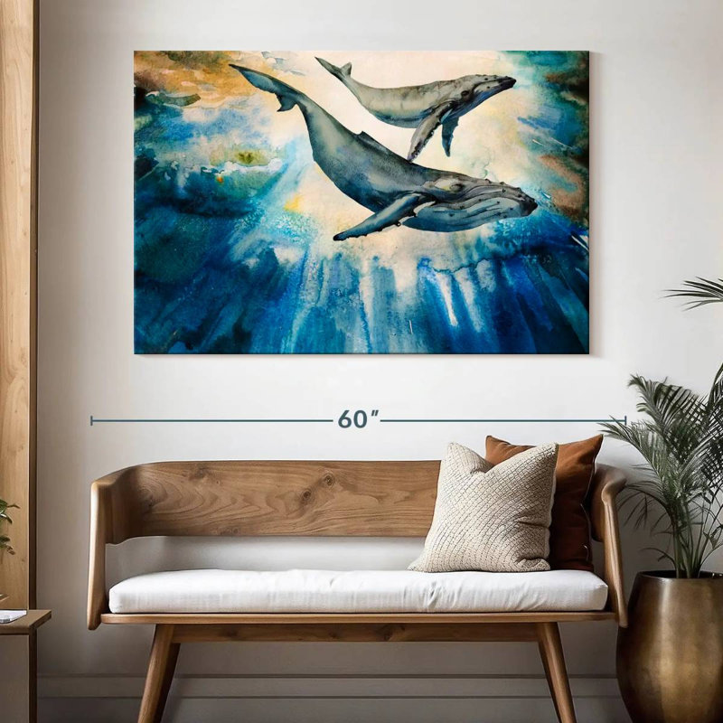Baleine à bosse et veau Brampt, H 34 po x l 51 po