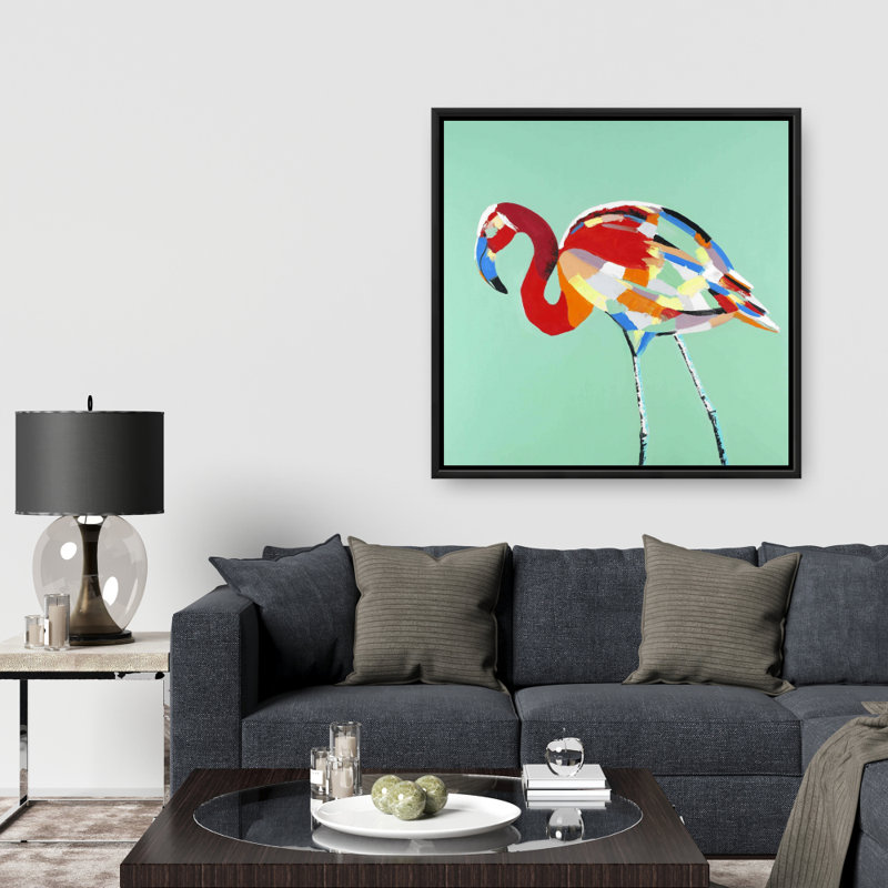 Flamant rose multicolore - Art sur toile encadré pour décoration intérieure