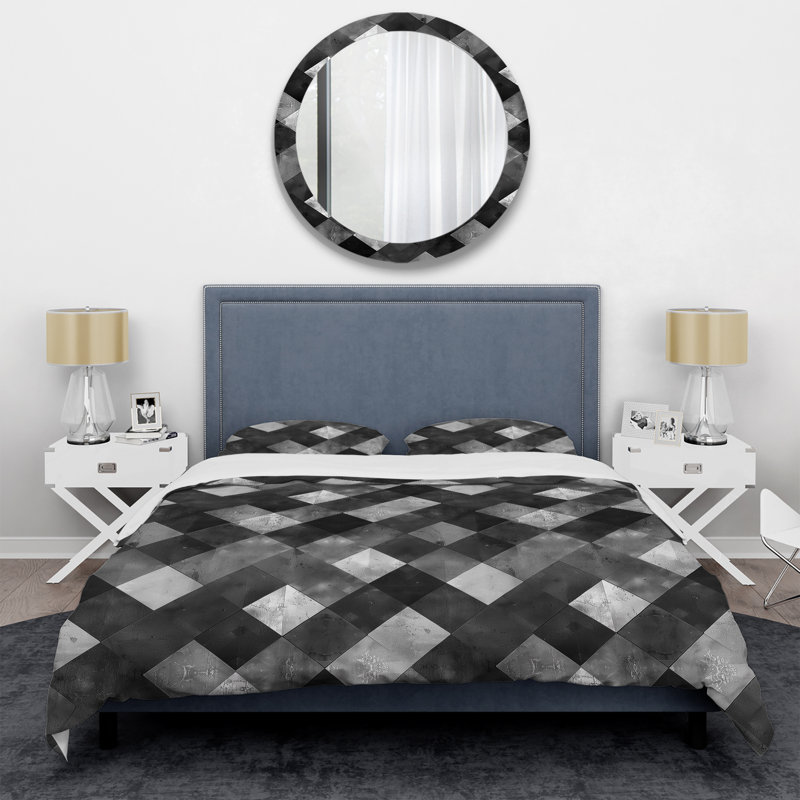 Ensemble de housse de couette moderne noir à motif losange moderne I, Housse de couette très grand et 2 très grandes t