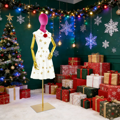 Adult Female Mannequin Dress Form, Female Mannequin, Store Display Model For Dress Jewelry Display（Gold Square Plate）