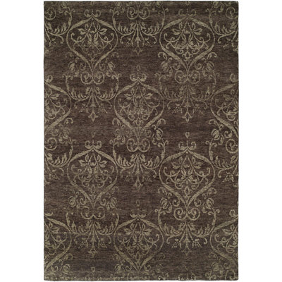 Wool Floral Area Rug in Gray