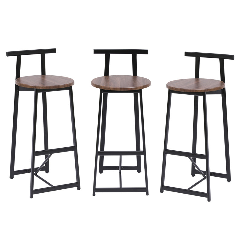 Ensemble de 3 tabourets de bar avec dossier pour la salle à manger, Brun