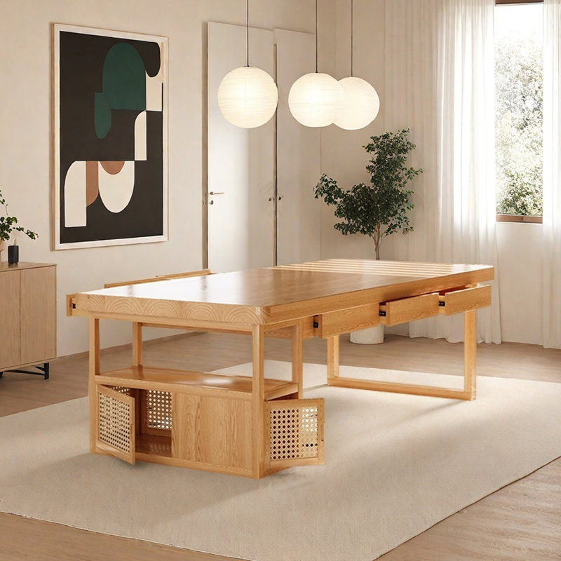 Grand bureau d'écriture avec tiroir en bois de frêne, H 29,52 po x l 62,99 po x P 27,55 po