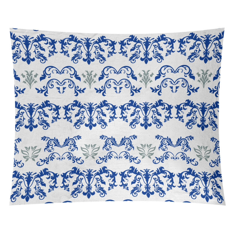 Tapisserie baroque en microfibre Dallas, H 68 po x l 80 po, Blanc / bleu marine / gris