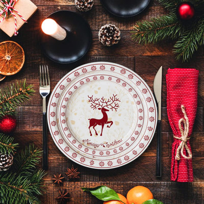 Christmas Reindeer Disposable Dinnerware Set, Merry Christmas Party Supplies with Plates, Napkins, Cups, Modern Elk Xmas Decor for Party Birthday Holiday Serve 25