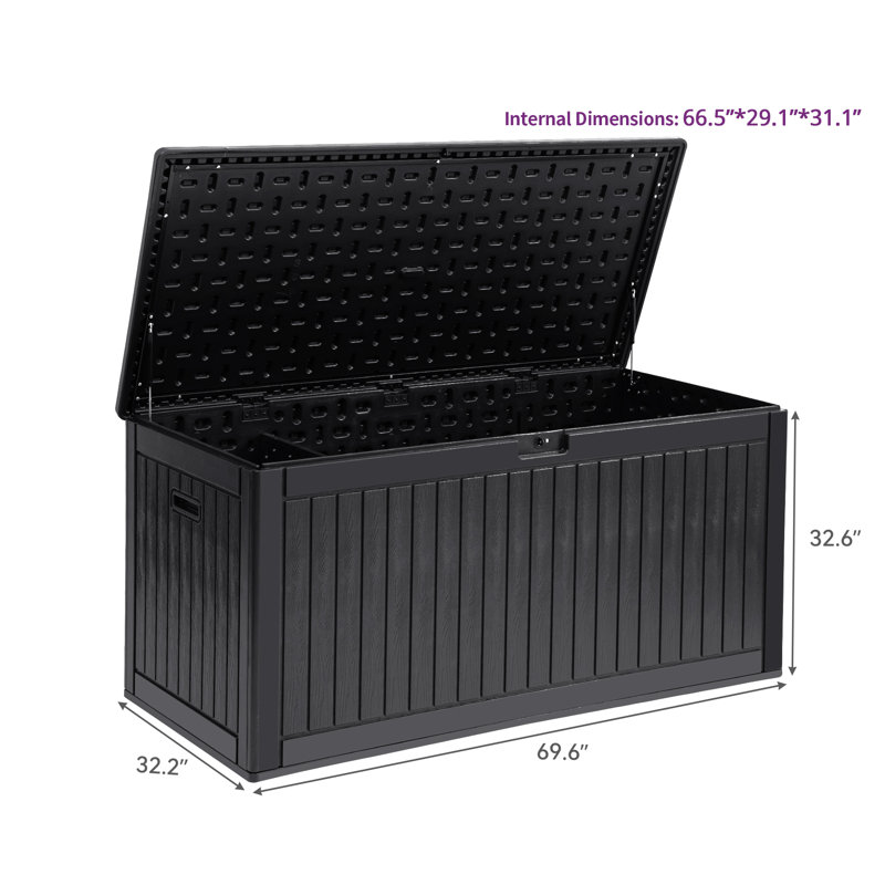 Edrosie Inc 69.6'' W 300 Gallons Water Resistant Resin Lockable Deck Box,Black, Black