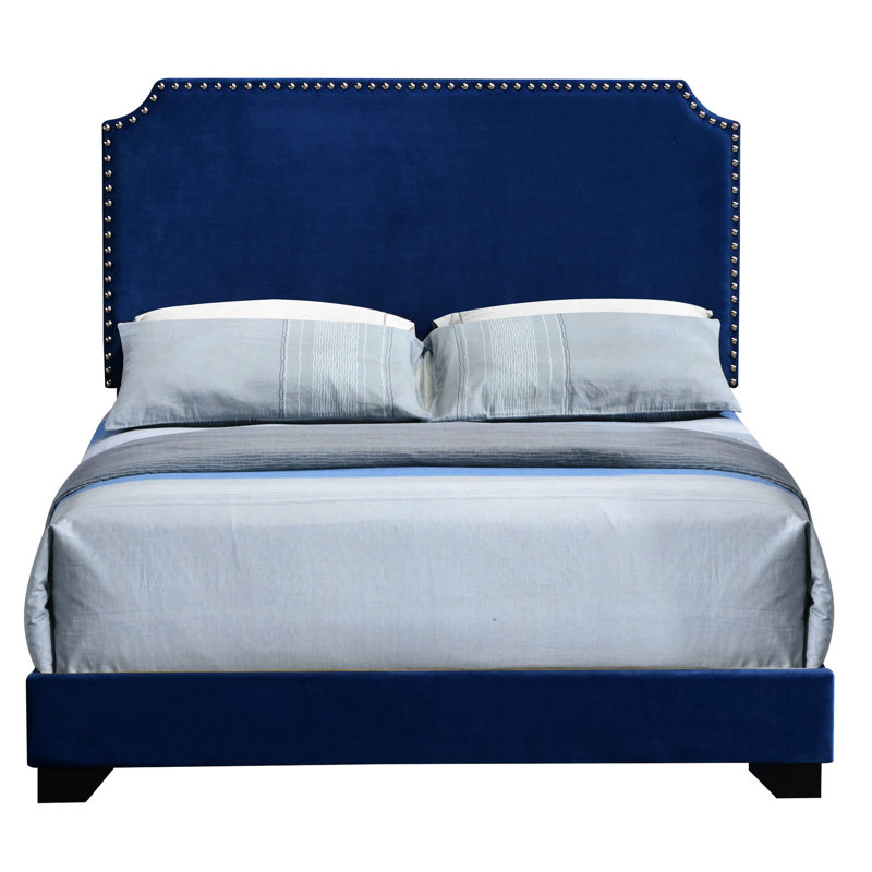 Haemon Blue Velvet Queen Bed - Luxurious & Opulent Sleep Experience