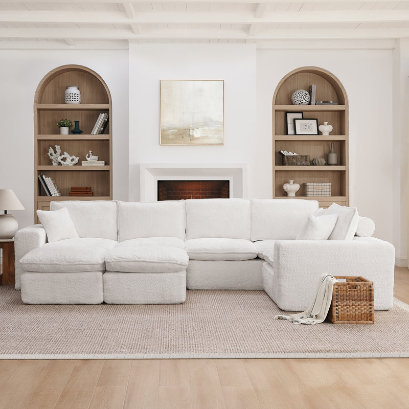 Canapé modulaire moderne 107 po avec revêtement Boucle Wyeth Wyeth, 32.5*107*107, Beige