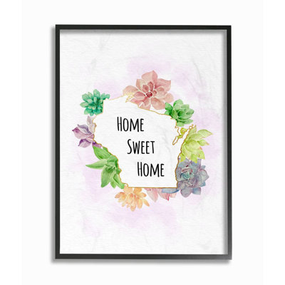 «Wisconsin State Home Sweet Home Succulent Watercolor Vignette» par Ziwei Li, reproduction d'art textuel