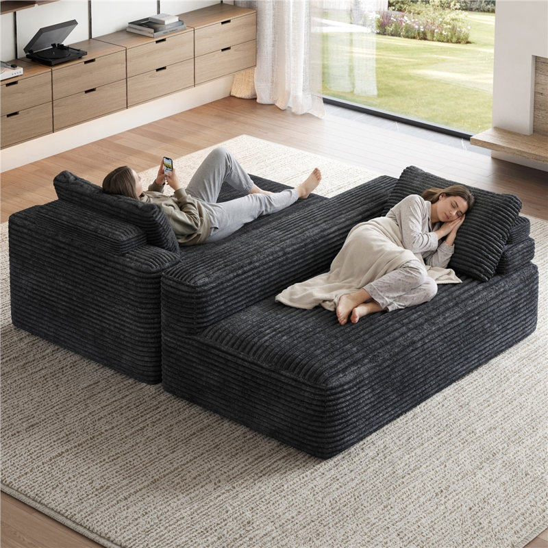 Canapé modulaire en velours côtelé, Gris foncé