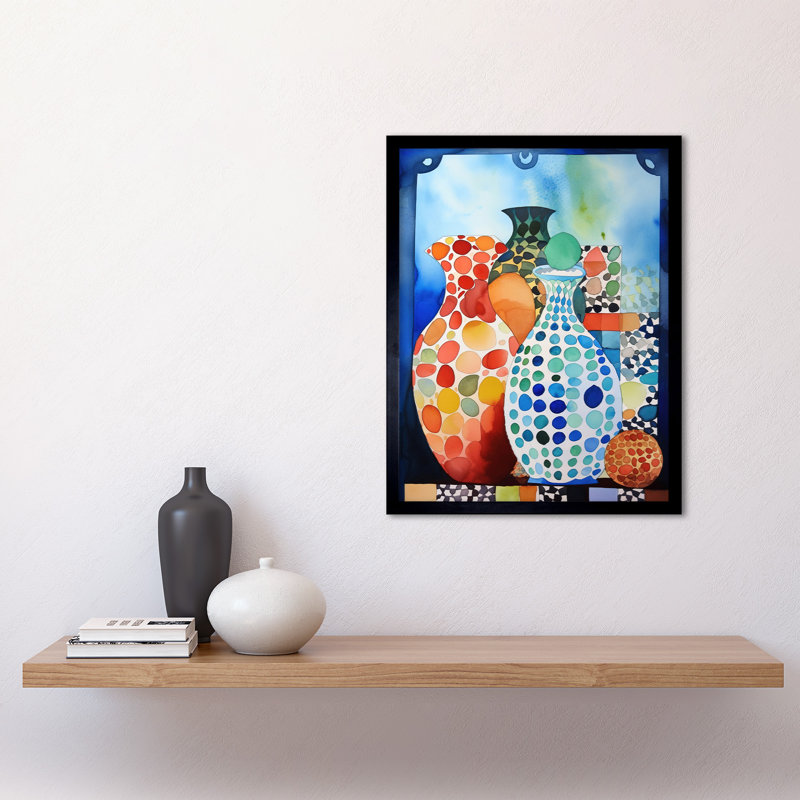 Polka Dot Glazed Porcelain Ceramic Vases Folk Art Art Print Framed Poster Wall Decor 12x16 inch