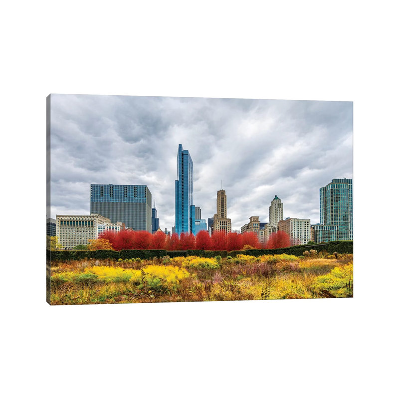 Autumn and Chicago Skyline 1 Piece Wrapped Canvas Wall Art, 30.48 cm H x 45.72 cm W