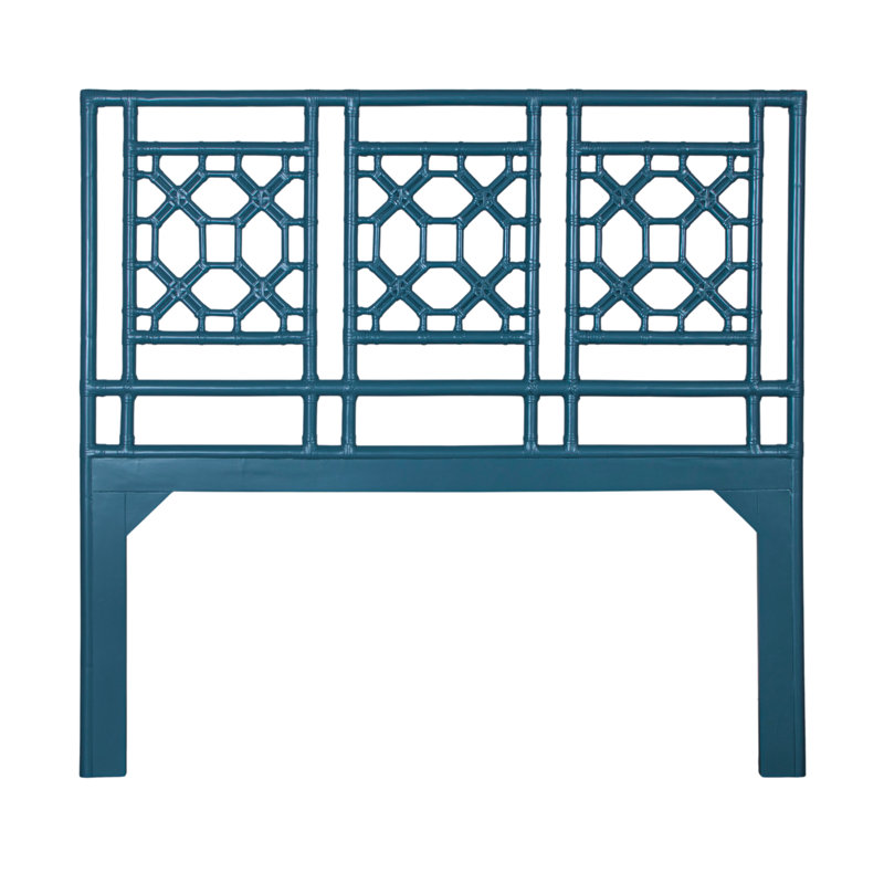 Lattice Back Open-Frame Rattan Headboard, Full, Pacific Blue
