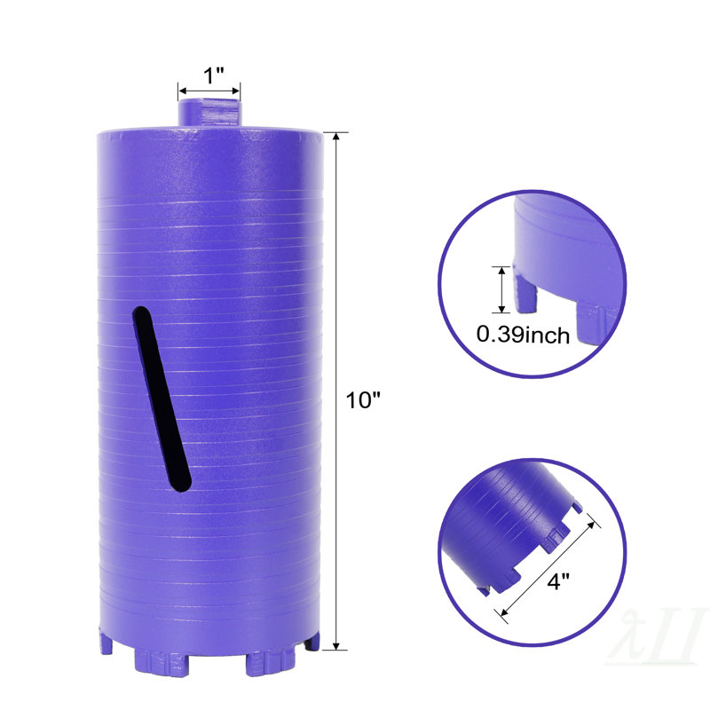 Mèche à noyau sec de 4 po Diamond, trépans soudés améliorés pour béton avec barres d'armature, maçonnerie, brique, mortier - filetage 5/8 po à 11, turbo