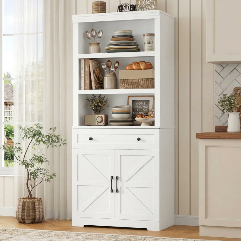 Anandi  71.7" Farmhouse Pantry Cabinet Heavy Duty, Kitchen Storage Cabinet with Shelves and Drawer, Thickened Wood Pantry Organizer