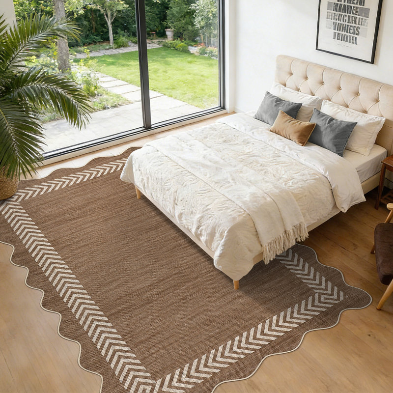Easy Jute Rug Modern Bordered Indoor Outdoor Rug for Patio Non-Slip No Shed Carpet for Dining Room Backyard Office, Brown