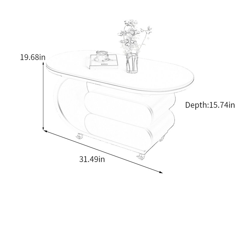 Table basse Rock Slab avec rangement, H 19,68 po x L 31,49 po x l 15,74 po, Noir / blanc, Blanc