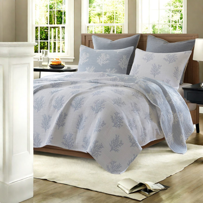 Ensemble de literie réversible 1 pièce, couette en polyester pour lit double et queen, bleu moderne