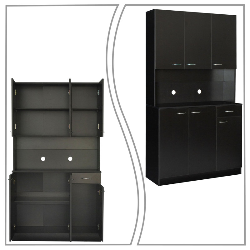 Springlake Freestanding Tall Dining Hutch Sideboard with Cable Management Holes - 4 Cabinets and a Drawer, Black