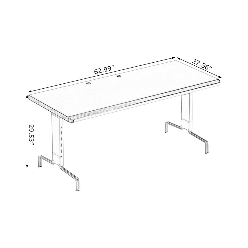 Bureau rectangulaire en bois massif noisette + noir + argent + acier inoxydable, H 29,53 po x l 62,99 po x P 27,56 po