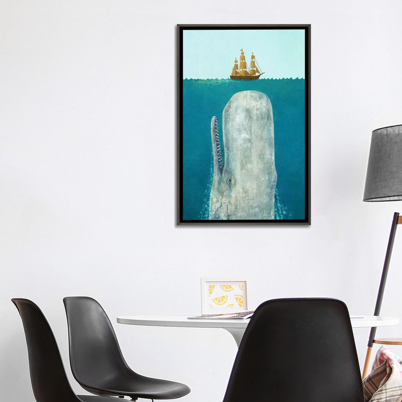 " The Whale " by Terry Fan, 60" H x 40" W x 1.5" D, Dark Rustic Wood Framed Canvas
