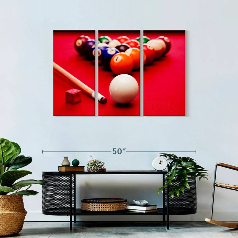 «Table de billard», 3 pièces sur toile, H 28 po x l 45 po x P 1,25 po
