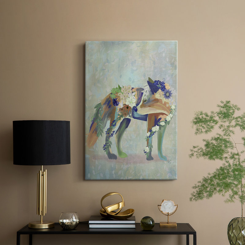 Fantastic Florals Fox, debout - galerie Cavas sur mesure, H 18 po x l 12 po