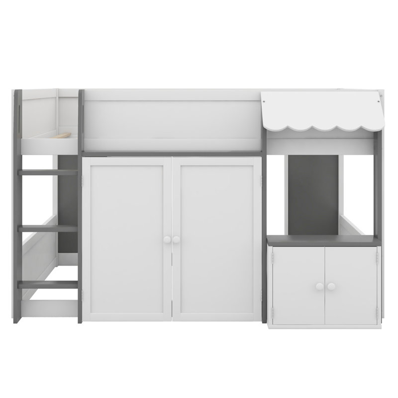 Lit Modern House avec rangement, Blanc + gris
