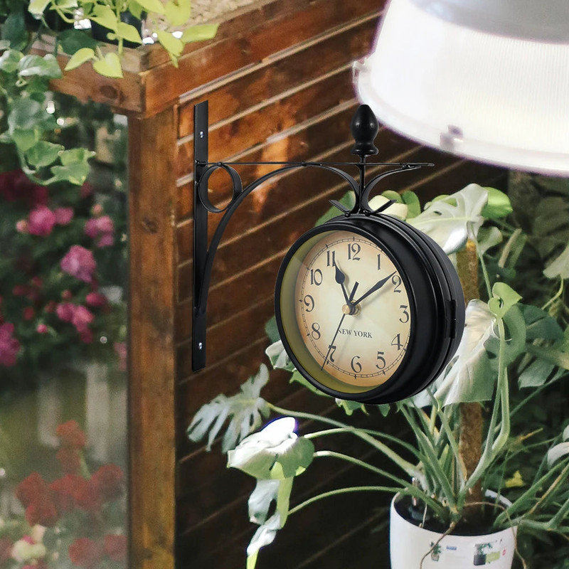 Horloge murale - Horloge rétro antique à double face silencieuse pour la maison et le bureau