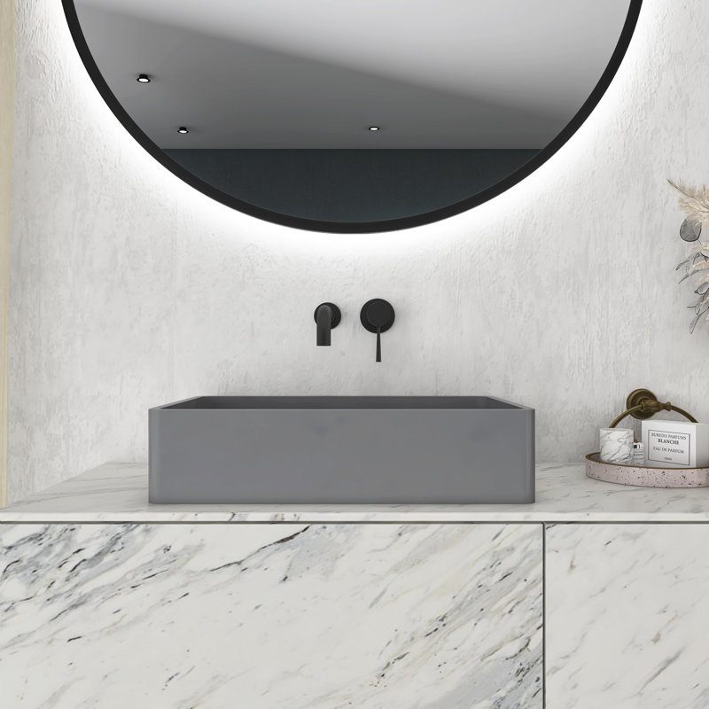 Lavabo de salle de bain rectangulaire en béton 19,68 pouces, finition gris moderne | Idée de cadeau