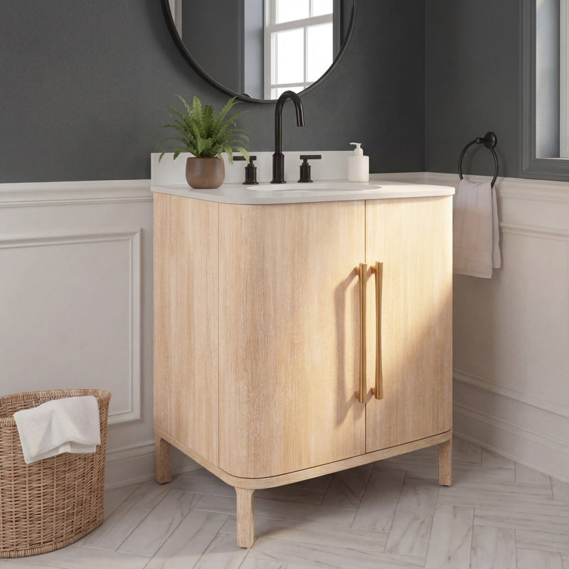 Cirilla 30" Freestanding Single Bathroom Vanity With Engineered Marble Top And White Ceramic Basin, 30"