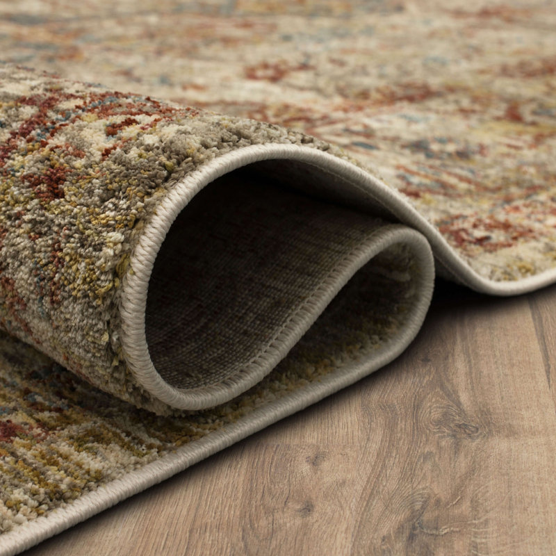 Cream and Multicolor Oriental 10' x 14' Area Rug