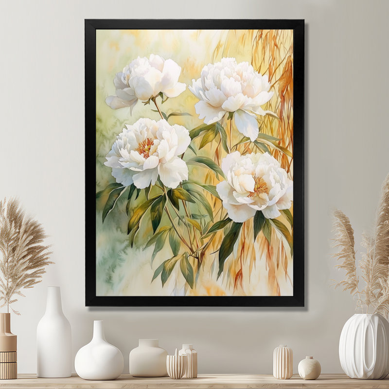 Carlinville - impressions sur toile florales, H 20 po x l 12 po, Picture Framed, Noir, noir, noir, noir