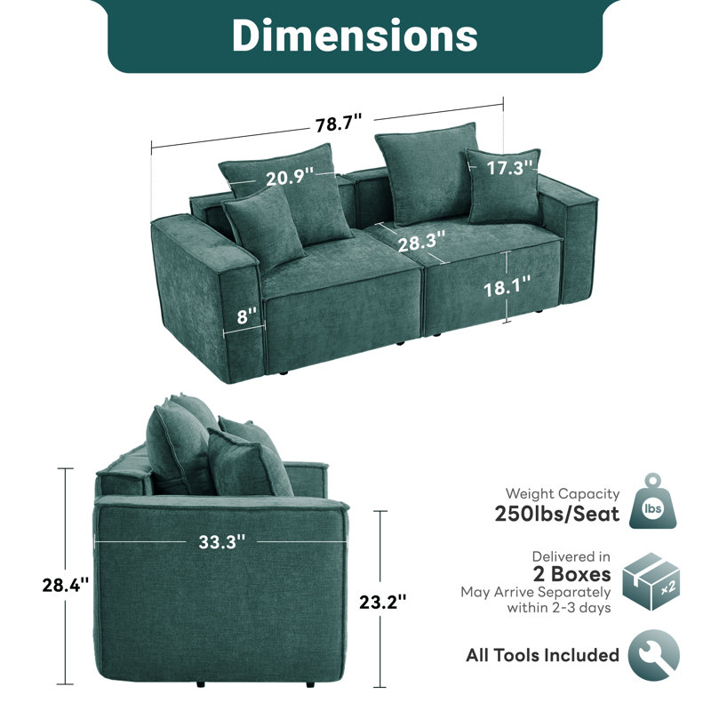 Modular Sofa Upholstered Sponge Foam Couch Loveseat, Green