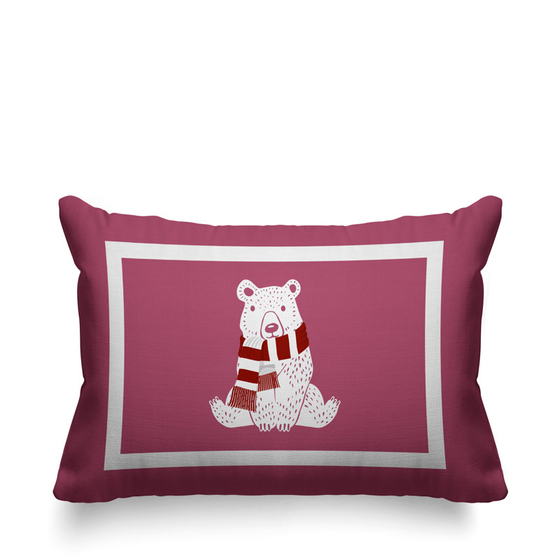 Coussin intérieur / extérieur Folk Christmas Bear, Rose