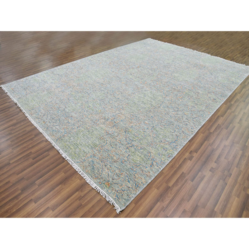 Tapis vert luxueux en laine nouée à la main 10 pi x 14 pi D1525ACE8E6C4D958858EAE85E45BEE9