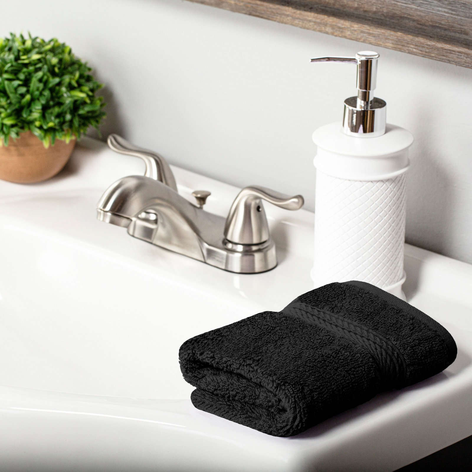 Egyptian Cotton Washcloth Set, Black, Washcloth - 6 Pack