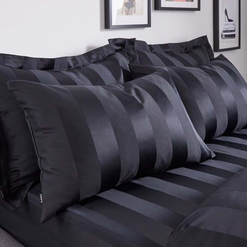 Soft Satin Stripe Standard Pillowcase, Black