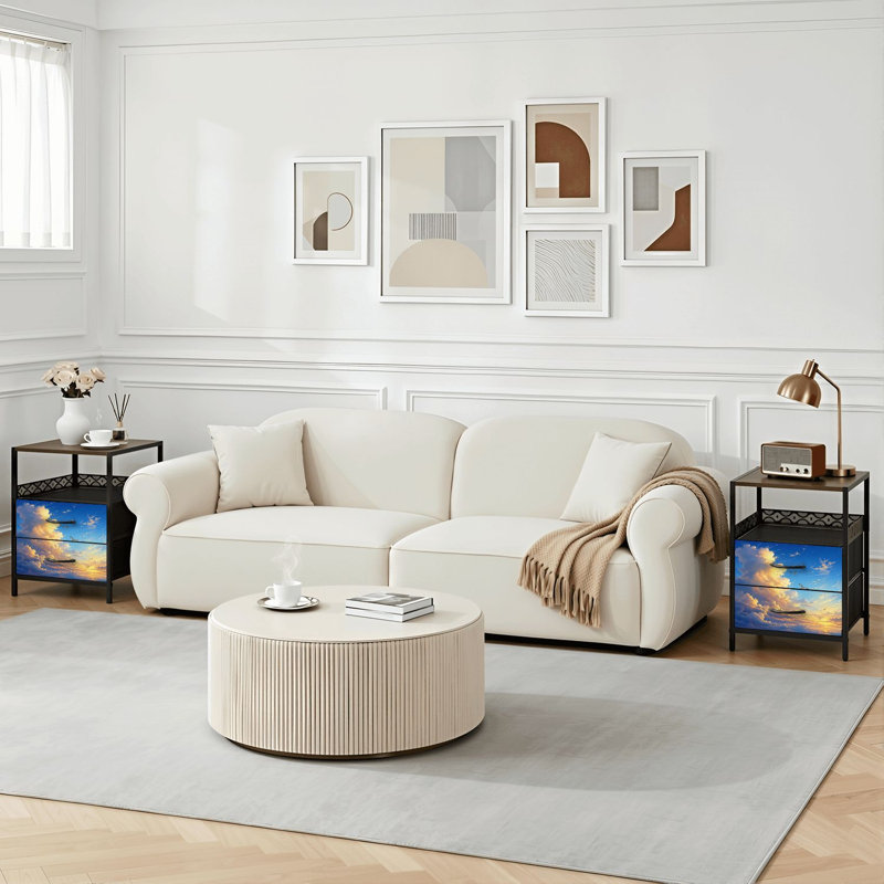 Table de chevet 2 tiroirs avec station de charge, table de chevet avec ports USB et amp; Table de chevet noire Outlets avec tablette Dramatic Cloudscape Golden Sun