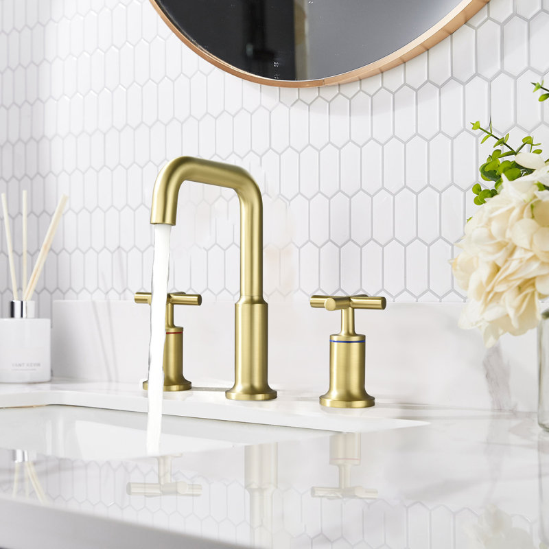 Robinet de lavabo de salle de bain espacé en laiton massif 8 "à deux poignées Primast, Or brossé