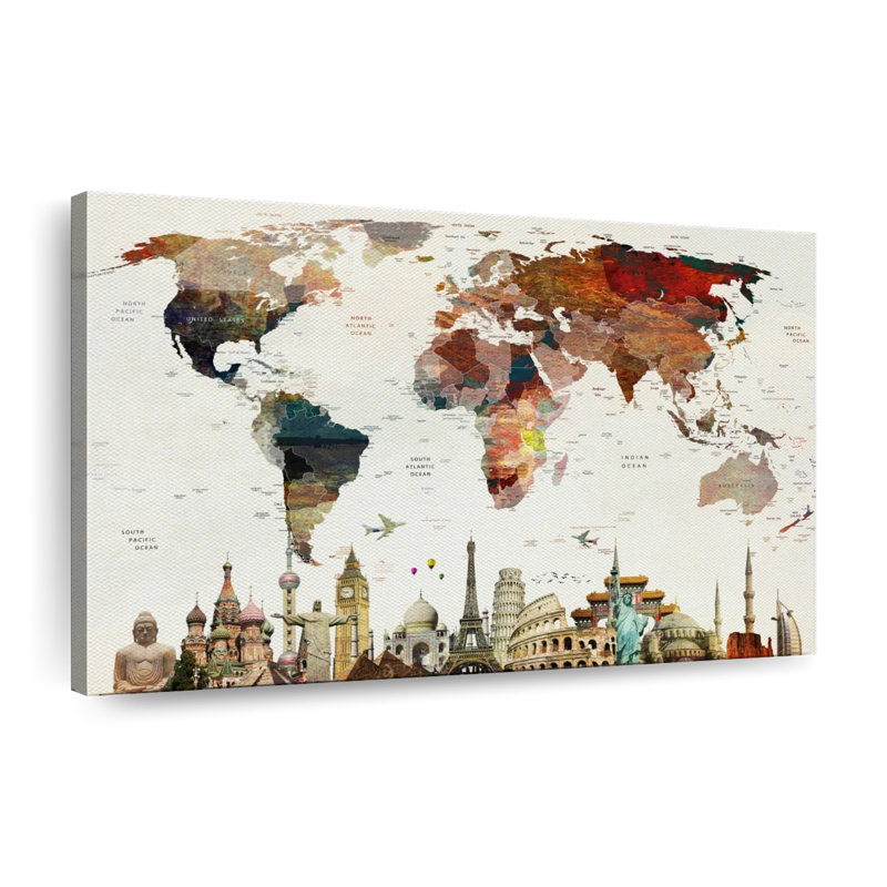 «Colorful Stains World Map», reproduction sur toile, L 30 po x H 45 po