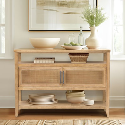 Toasted Almond Console With 2 Doors And Ample Storage, Enhances Living Space Functionality Door In Almond, Spacious Storage Concealed Compartments