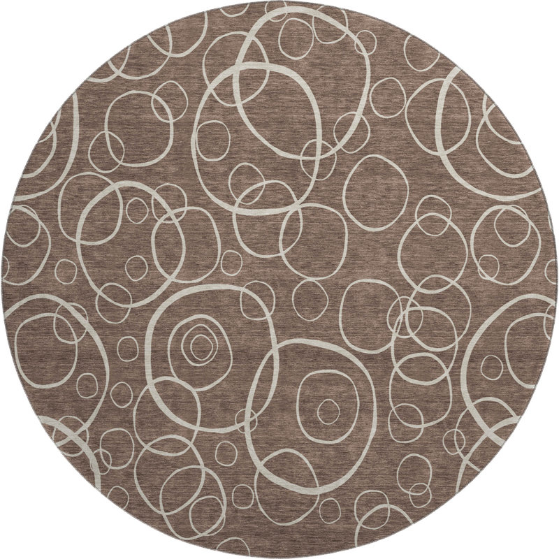 Premium Machine Washable Mayfield AMF2407 Bubbles Rug, 8' Round, Brown